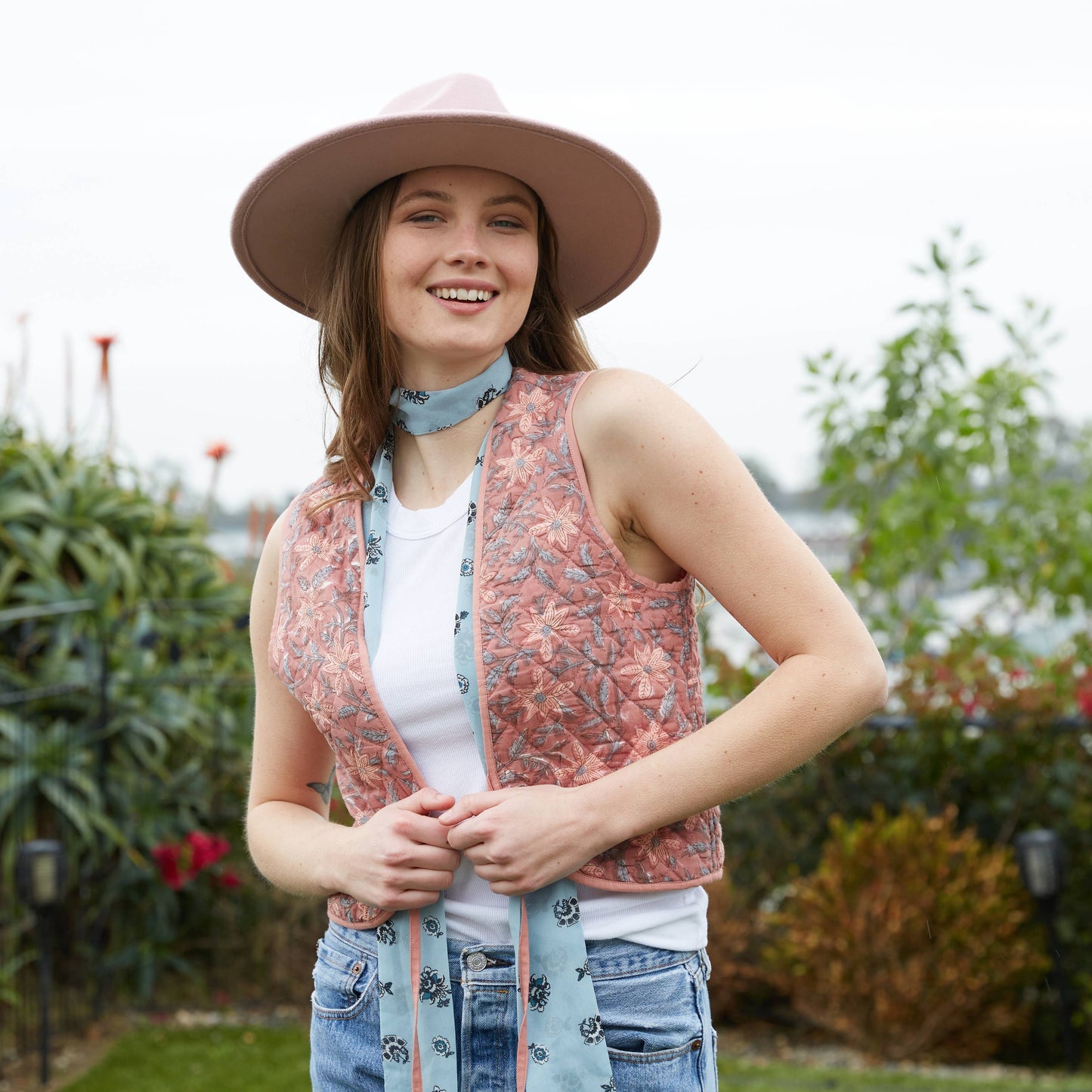 The Reversible Juhi Vest // Block Printed Dusty Rose