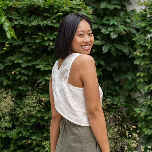 The Serena Linen Cross Back Crop Top // Pure White // Natural