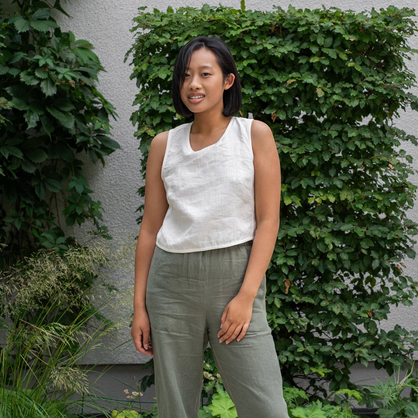 The Serena Linen Cross Back Crop Top // Pure White // Natural