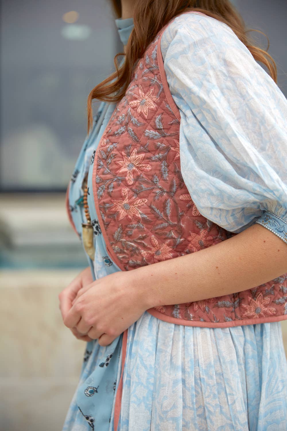 The Reversible Juhi Vest // Block Printed Dusty Rose